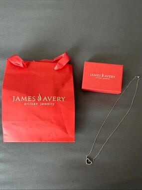 James Avery Silver Open Heart Necklace with Red Gift Packaging